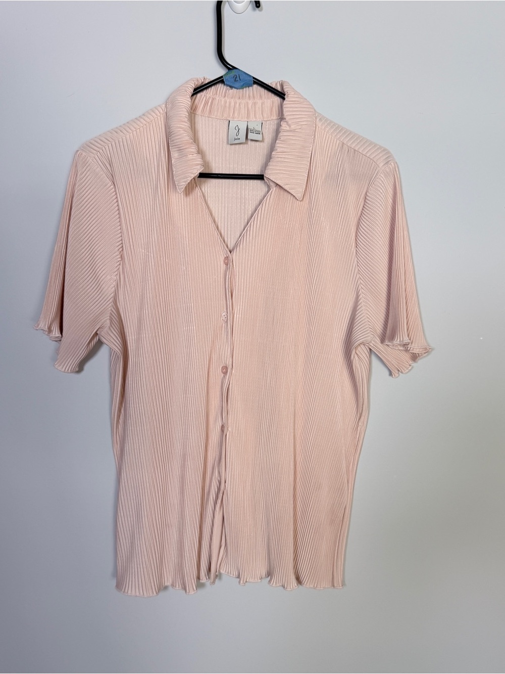 Joie Pink Pleated Button Up Blouse L